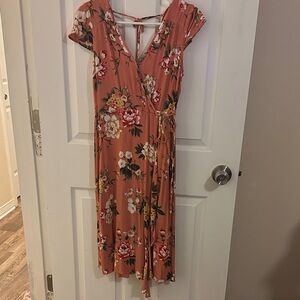 Source Unknown Floral Midi Dress in Warm Tones
